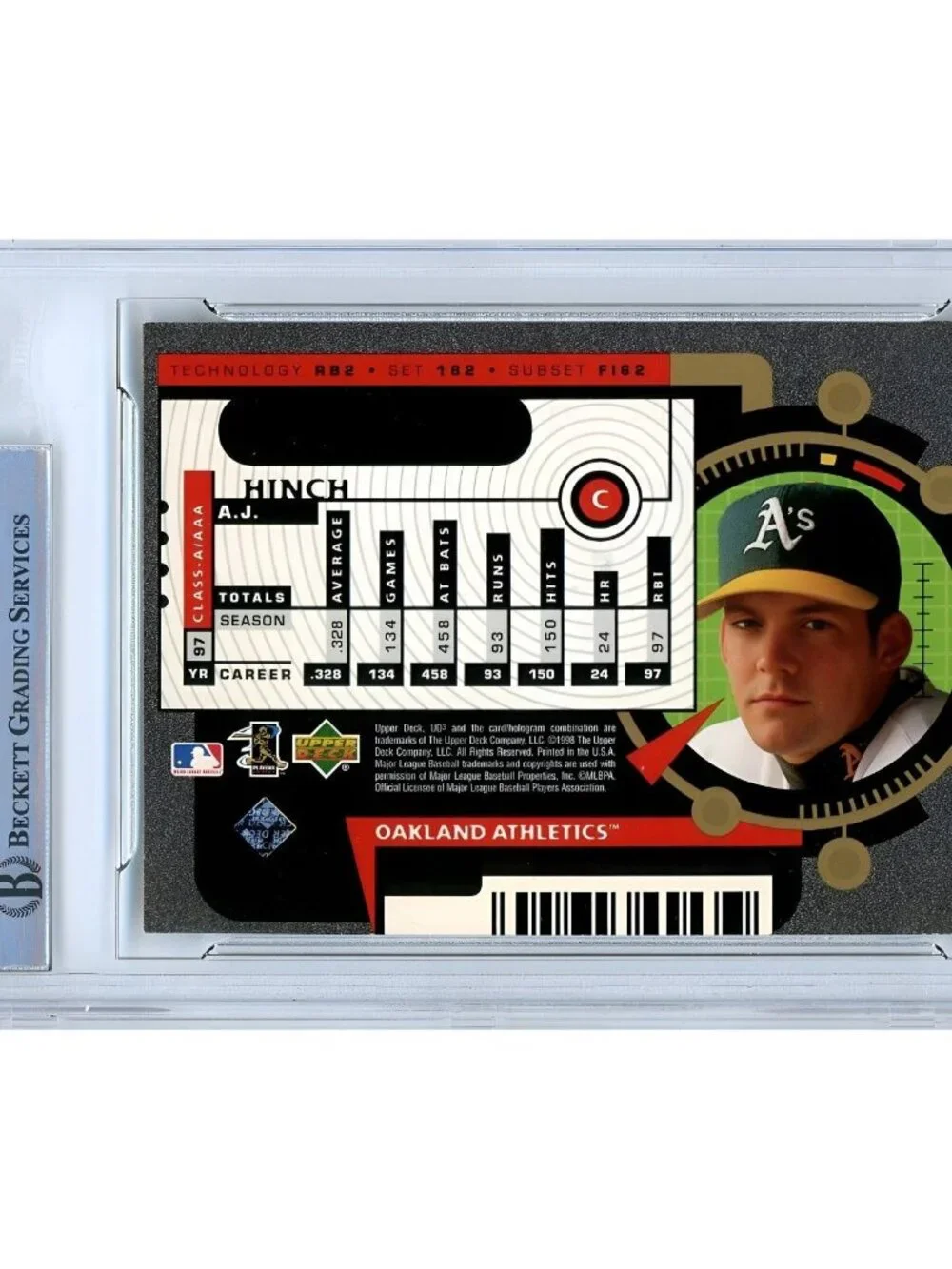 AJ Hinch Signed 1998 UD3 Future Impact #182 Athletics Baseball Card BAS Slab
